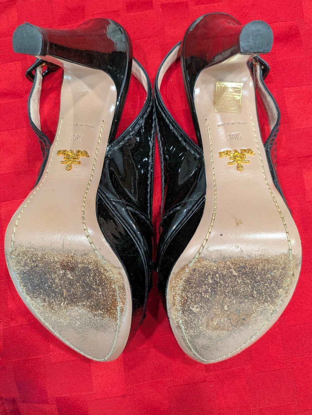 Prada Black patent leather whipstitch trim slingback platform sandals - Picture 5 of 6